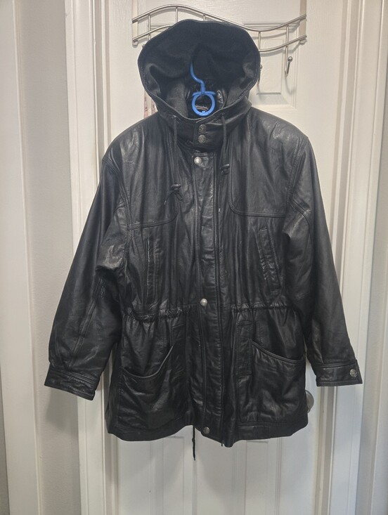 Wilsons Leather Other - Wilsons Leather Vintage Men's Black Leather Hooded Jacket Size L